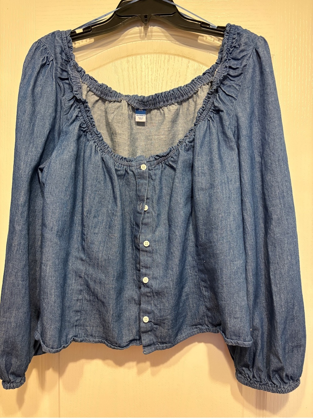 Old Navy Denim-Blue Button Front Peasant Top